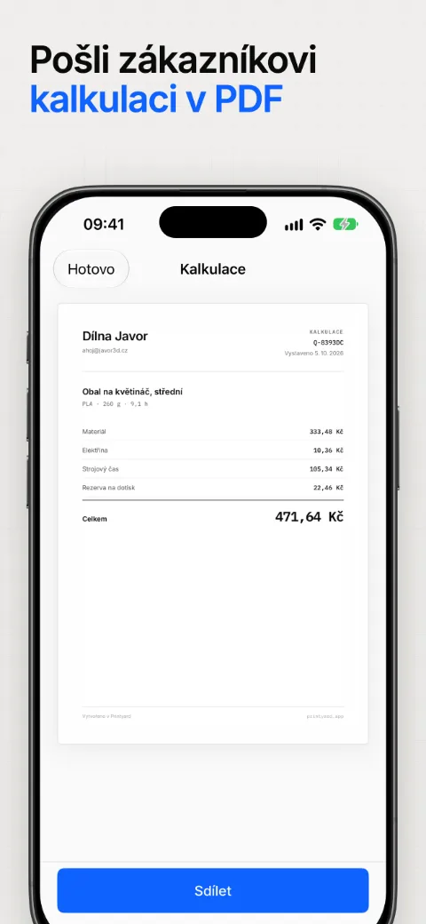 Pošli zákazníkovi kalkulaci v PDF