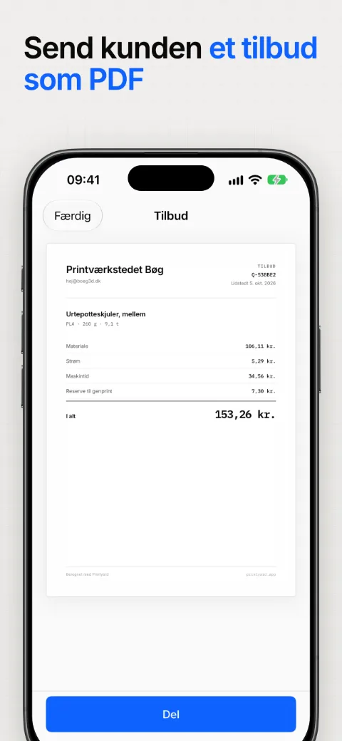 Send kunden tilbuddet som PDF
