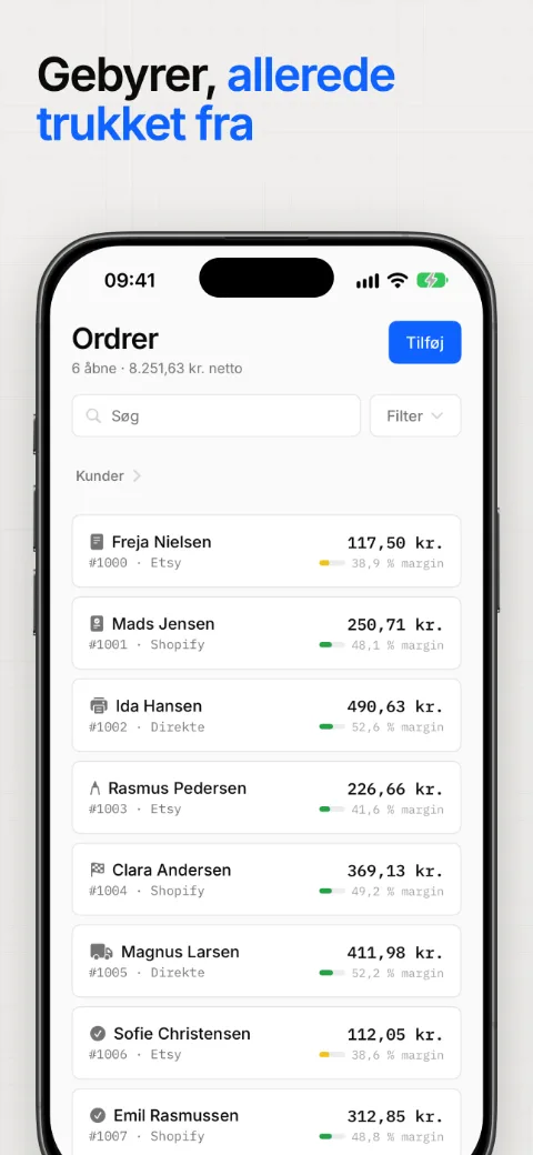 Gebyrer, allerede trukket fra