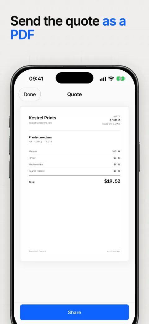 Send the customer the quote as a PDF