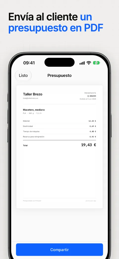 Envía al cliente el presupuesto en PDF