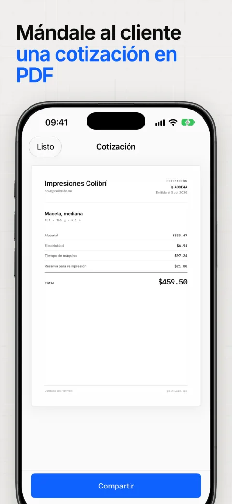 Mándale al cliente la cotización en PDF