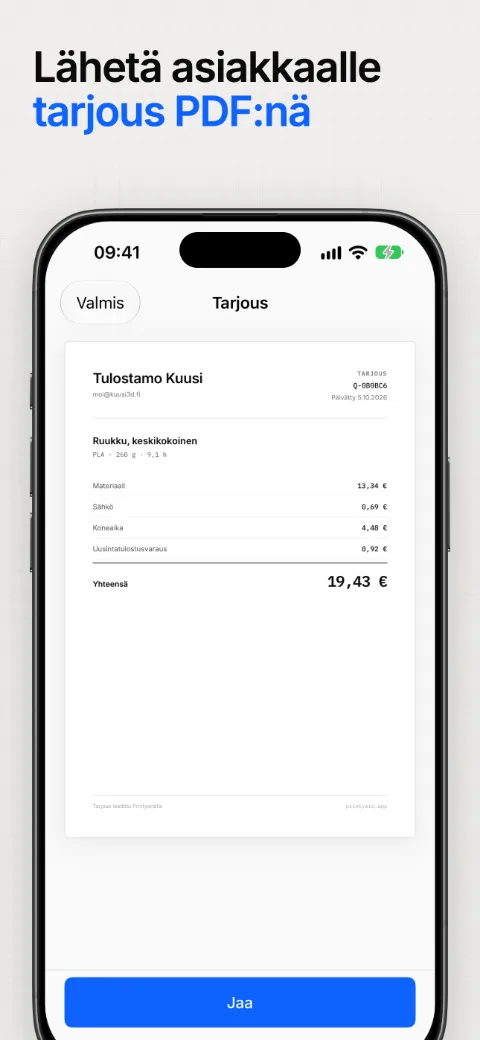 Lähetä asiakkaalle tarjous PDF:nä