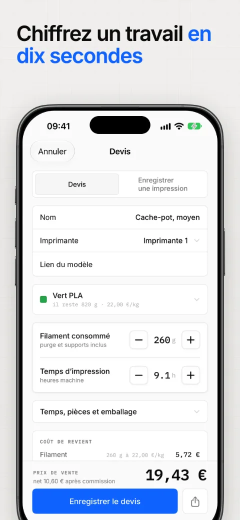 Chiffrez un travail en dix secondes, coût de revient détaillé