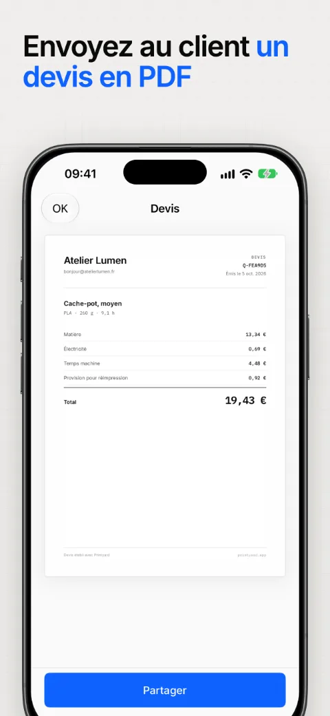 Envoyez le devis au client en PDF