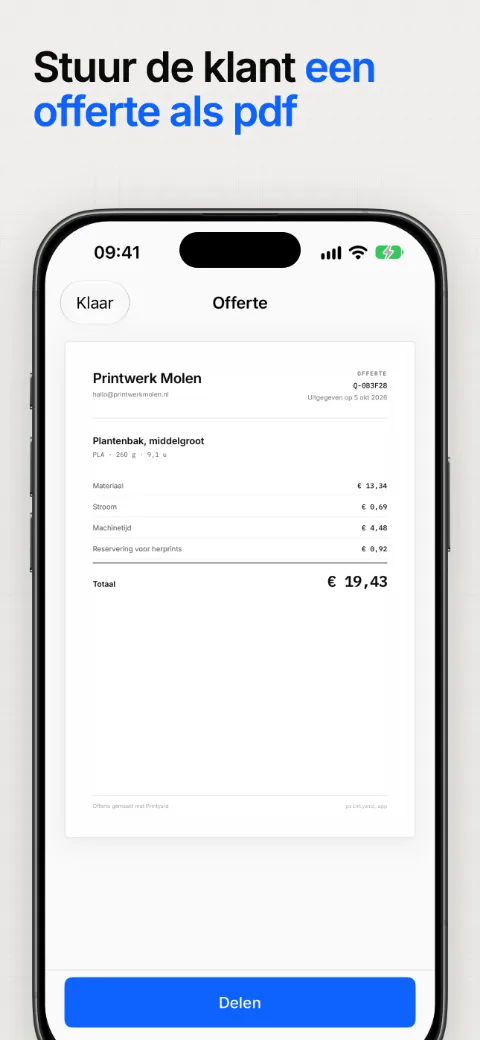 Stuur de klant de offerte als pdf