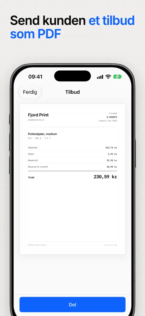 Send kunden tilbudet som PDF