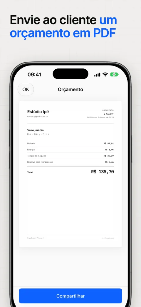 Envie ao cliente o orçamento em PDF