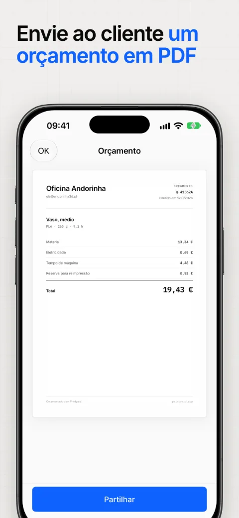 Envie ao cliente o orçamento em PDF