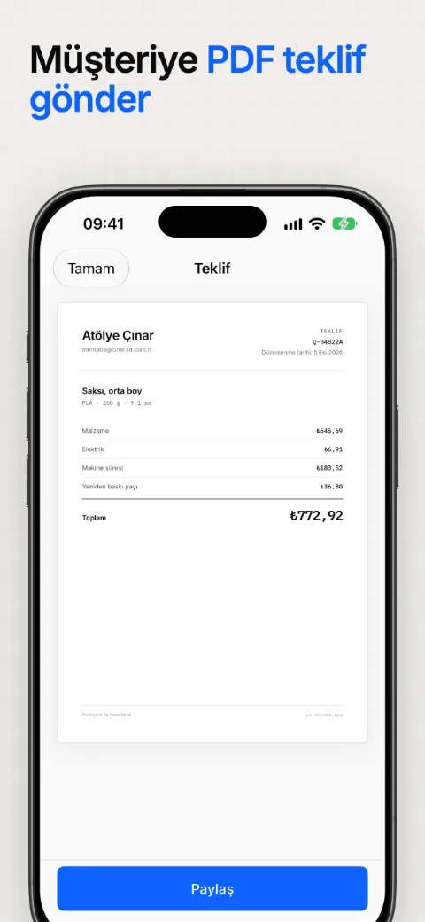 Teklifi müşteriye PDF olarak gönder
